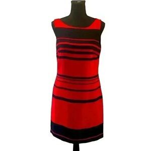 Banana Republic Women's Red & Black Striped Poly Sleeveless Lined Dress